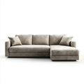 Prawostronna sofa narożna w kształcie L z poliestru, szarobeżowa, 260 x 160 x 85 cm