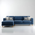 Granatowa sofa narożna lewostronna z szezlongiem, tapicerowana, 260 × 160 × 85 cm